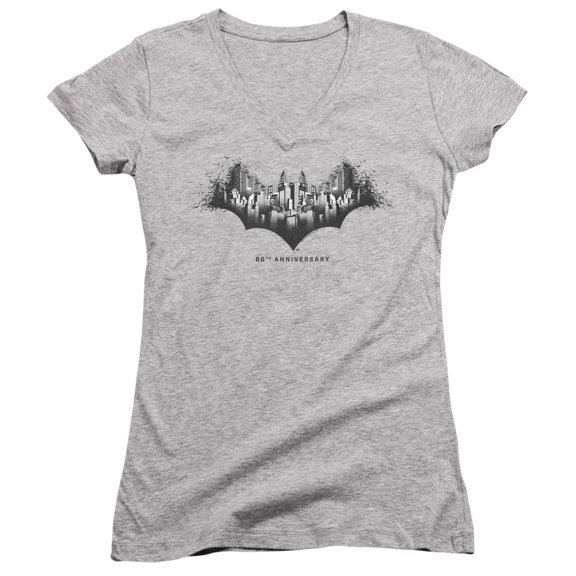Batman Gotham Shield Junior Women's T-Shirt V-Neck-Athletic Heather