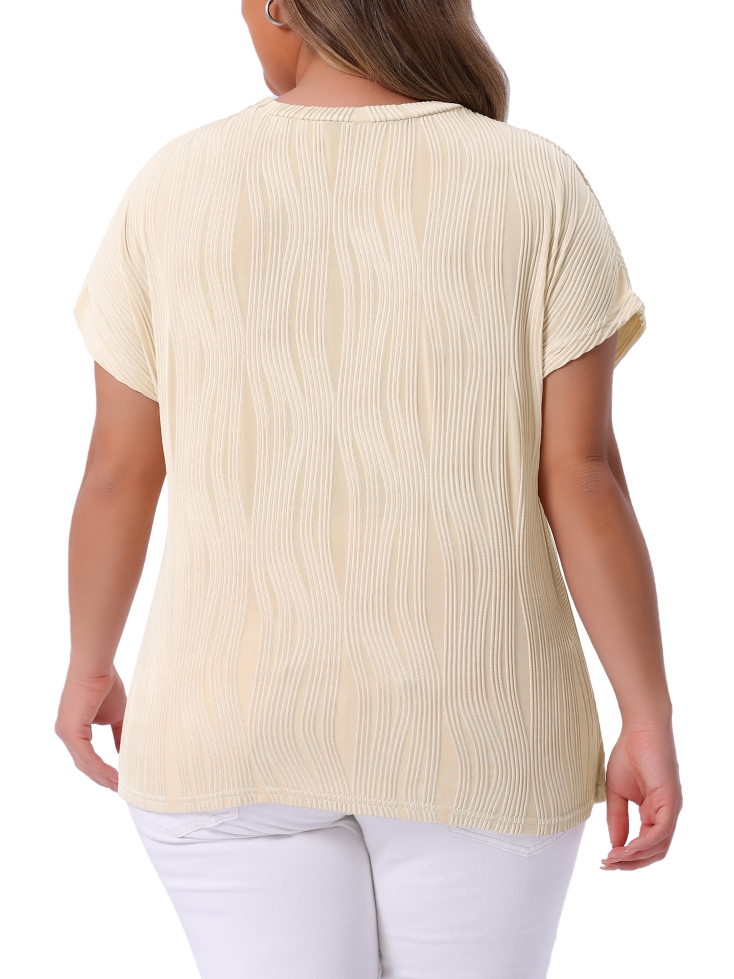 Women's Plus Women's Short Sleeve Textured Tops Crewneck Casual T Shirts 4X Apricot