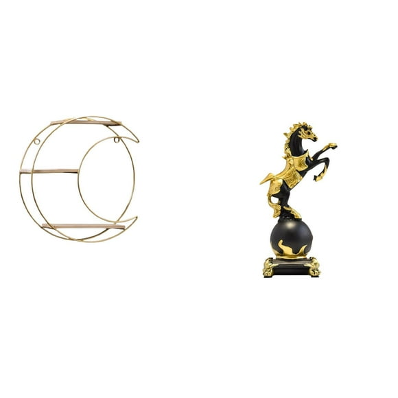 Estante de almacenamiento de pared,Estantería colgante de pared de metal de 3 niveles para decoración de dormitorio,Figura de escritorio,Estantería con estatua de caballo para