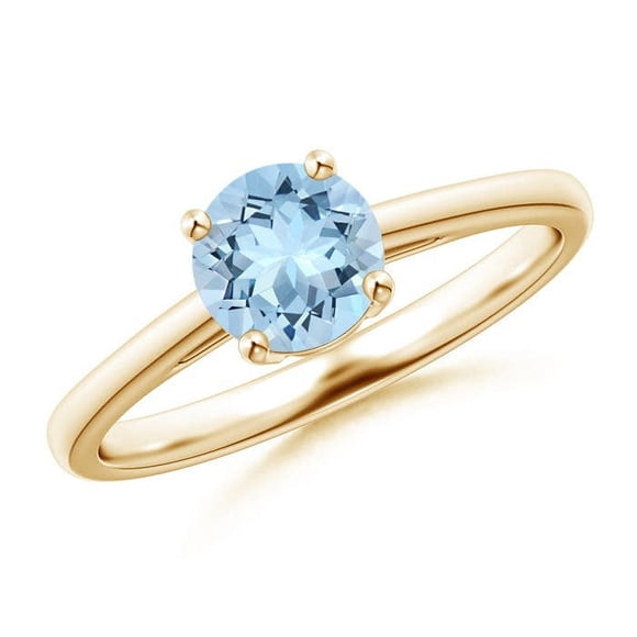 Angara Natural Aquamarine Ring - Prong-Set Round Aquamarine Solitaire Engagement Ring in 14K Yellow Gold for Women (Ring Size = 3.5)