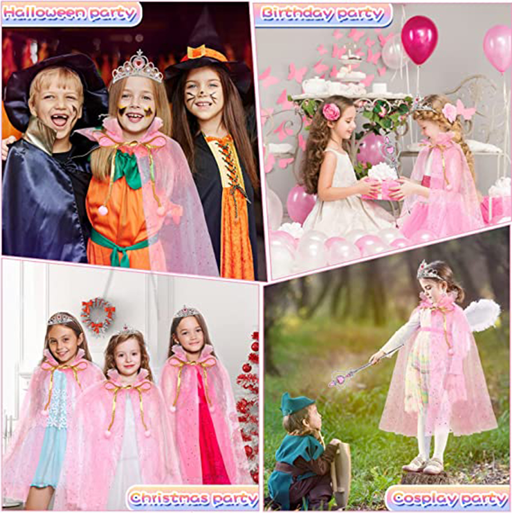 AOXTOY Dress-up Cosplay Toys for Girls, Princess Dress Up Clothes Cape Skirt Set, Pretend Play Princess Dress Cloak Jewelry Crown Wand - image 4 of 11
