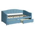 thumbnail image 5 of Upholstered Daybed with 2 Drawers, Modern Twin Size Tufted Velvet Upholstered Daybed Frame with Wood Slat Support, Dual-use Platform Bed Sofa Bed with Wingback & Armrests for Living Room Bedroom, Blue, 5 of 7