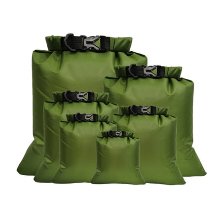 QIFEI 6Pcs Waterproof Dry Sacks  Lightweight Outdoor Dry Bags Ultimate Dry Bags for Rafting Boating Camping (1.5L  2.5L  3L  3.5L  5L  8L) ArmyGreen