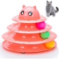 thumbnail image 1 of Pelota de juguete interactiva con 3 niveles para ejercitar a tu gato y divertirse con 3 bolas de colores (rosa), 1 of 4
