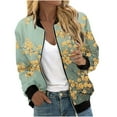 thumbnail image 7 of Womens Full Zip Bomber Jackets with Pockets Floral Print Long Sleeve Casual Fall Coat Outerwear Lightweight (XL, Yellow), 7 of 7
