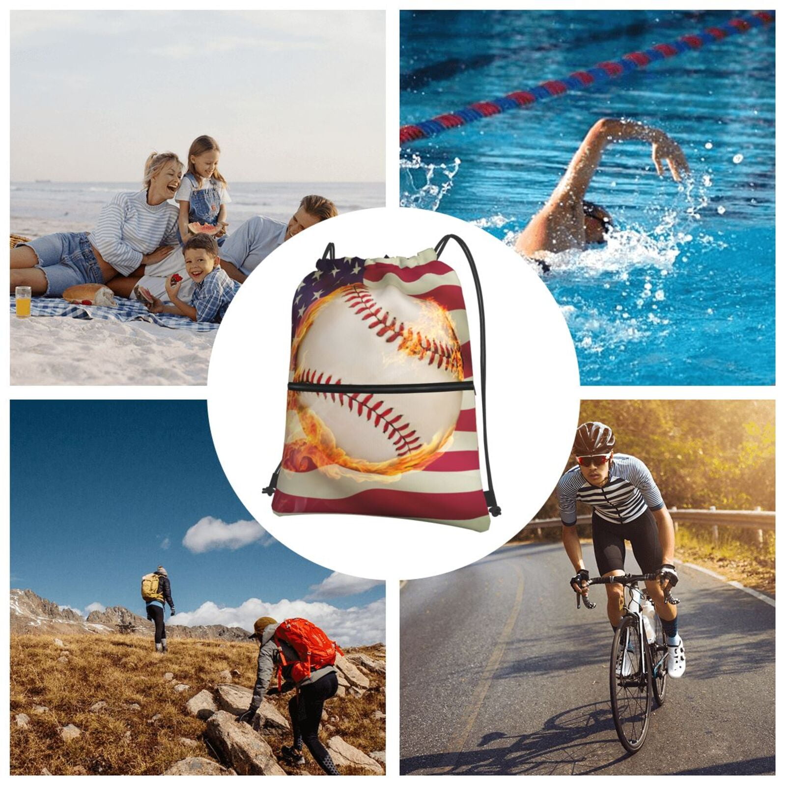 Xecao Baseball Ball With Flag for Drawstring Bags,Pull String Backpack Bags,String Bag Sackpack