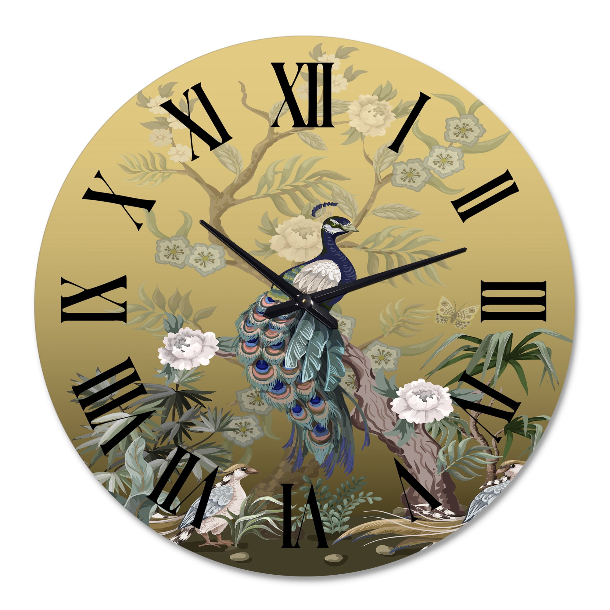 Designart 'Chinoiserie With Birds And Peonies Vi' Traditional Wall Clock