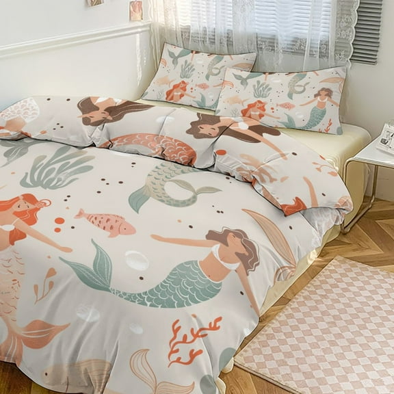 Ocean Cute Mermaid Bedding Set with Zipper Closure for Girls & Boys