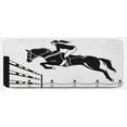 thumbnail image 1 of Cartoon Kitchen Mat, Racing Horse with a Jockey Girl Jumping Above Barrier Barn Farming Print, Plush Decorative Kitchen Mat with Non Slip Backing, 47" X 19", White Charcoal Grey, by Ambesonne, 1 of 1