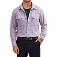 thumbnail image 4 of YueHuiYing Men's Solid Color Long Sleeve Button Down Shirt With Chest Pockets Casual Collared Cardigan Style Top For Daily Wear And Outdoor Activities, 4 of 6