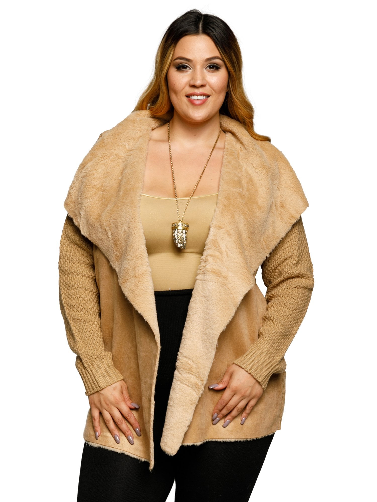 Xehar Women's Plus Size Faux Fur Collar 