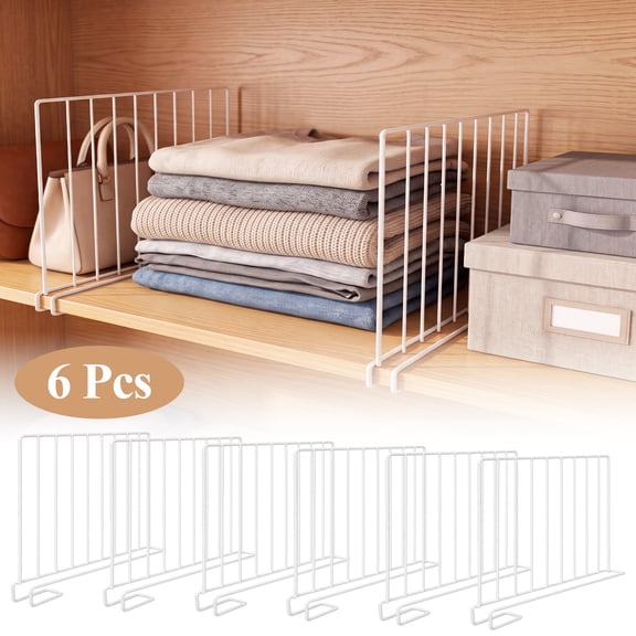 TARNIQOZ Wire Shelf Dividers, 6 Pack Metal Closet Dividers for Shelves Organization, Closet Shelf Storage Separators for Clothes Purses Sweater, 12.5 x 9.5in