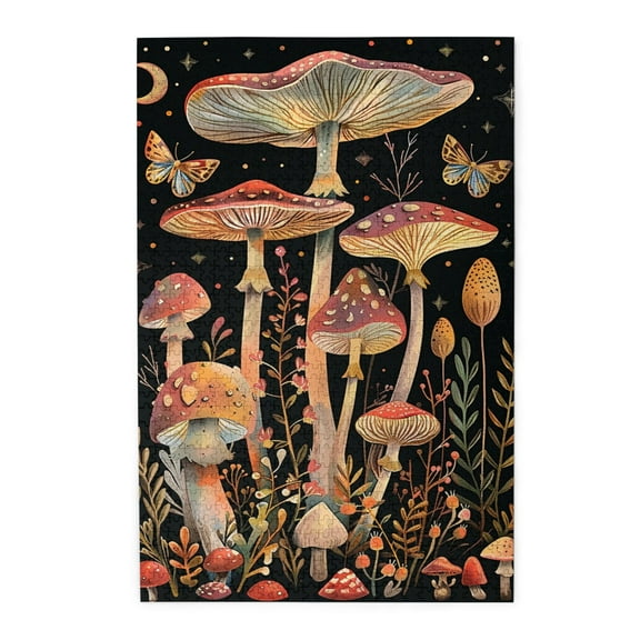 1000 PCS Red Mushrooms At Night Wood Puzzles For Adults 1000 Pieces,Creative Activity Hobbies For Adults,Enjoy The Puzzle Solving Process,Puzzles Suitable For Entertaining With Family During Holidays