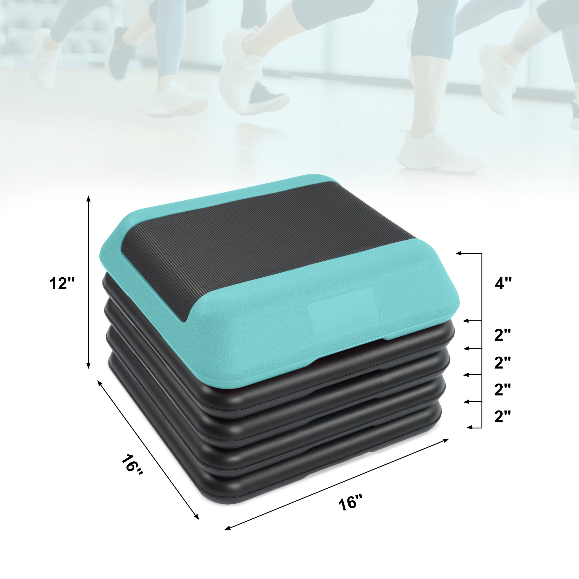FlexWave 16-inch Aerobic Step Platform, Adjustable Fitness Stepper with 4 Adjustable Step Risers, Aerobics Stepper Workout Stepper for Aerobic Strength and Training in Home Gym, Blue