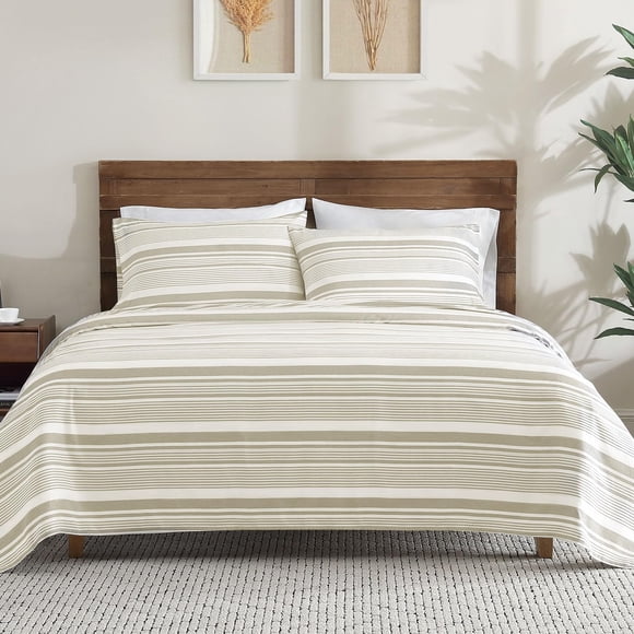 ClevaHome Ensemble de Draps à Rayures Classiques - 4 Pcs Draps Super Doux et Respirants avec Poche Profonde, Confort Amélioré et Entretien Facile (Grand, Rayures Désert)