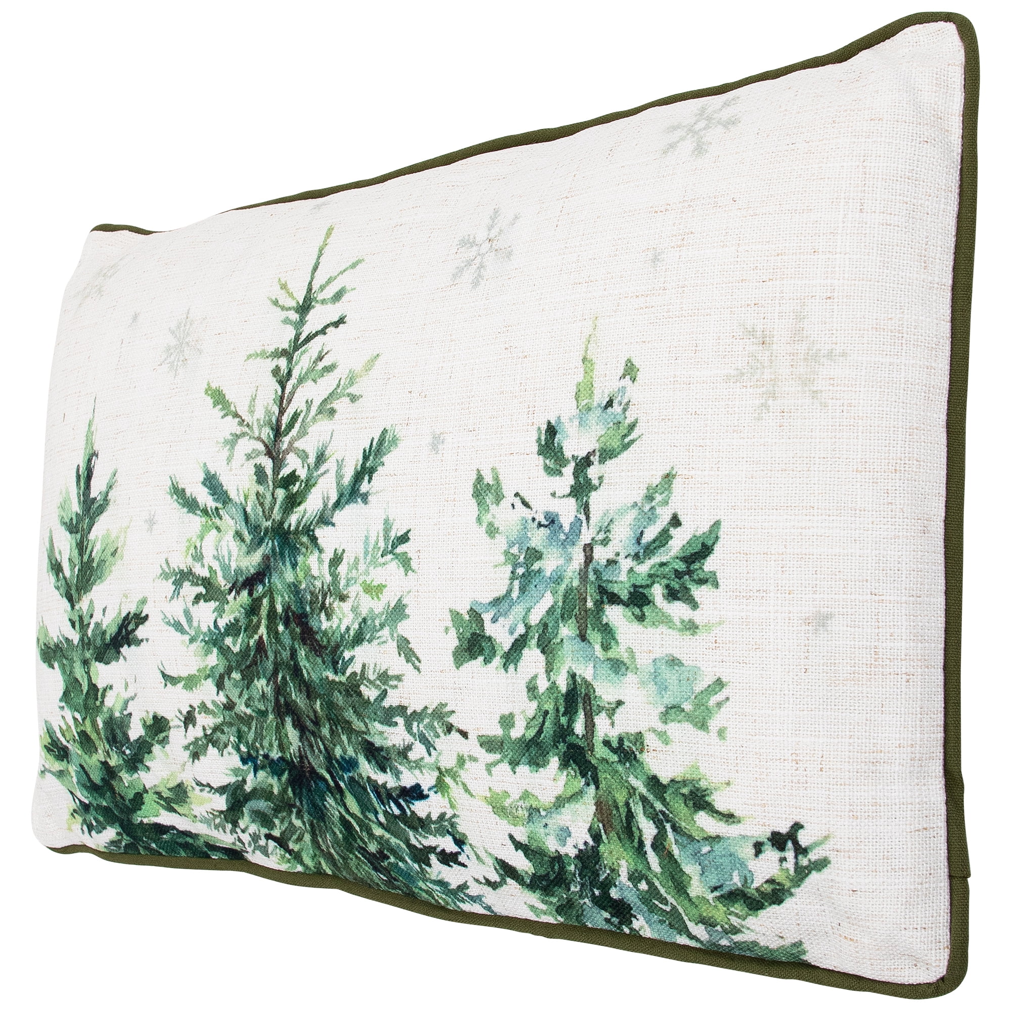 Evergreen Trees and Snowflakes Christmas Throw Pillow - 19" x 11" - White and Green