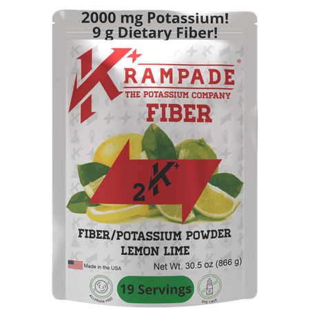 Krampade High Fiber High Potassium Electrolyte Powder Lemon Lime Leg Cramp Relief Digestive Health Support 1 Count 19 Servings