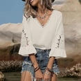 thumbnail image 4 of ZHYou Blouses for Women V Neck Pullover Lace Hollow 3/4 Sleeve Tops Summer Fall Business Casual Shirts,Beige,Size S, 4 of 7