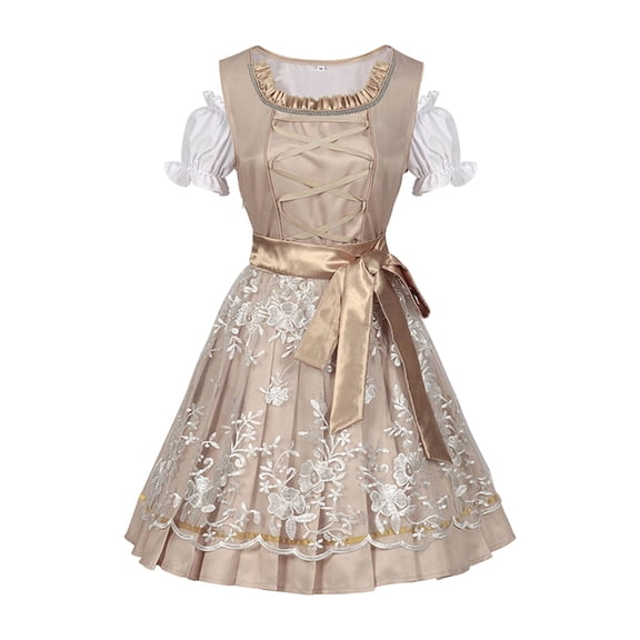 ZGRBOU Women's German Dirndl Dress Traditional Bavarian Floral Lace Dress Off Shoulder Pleated Skirt Oktoberfest Costumes
