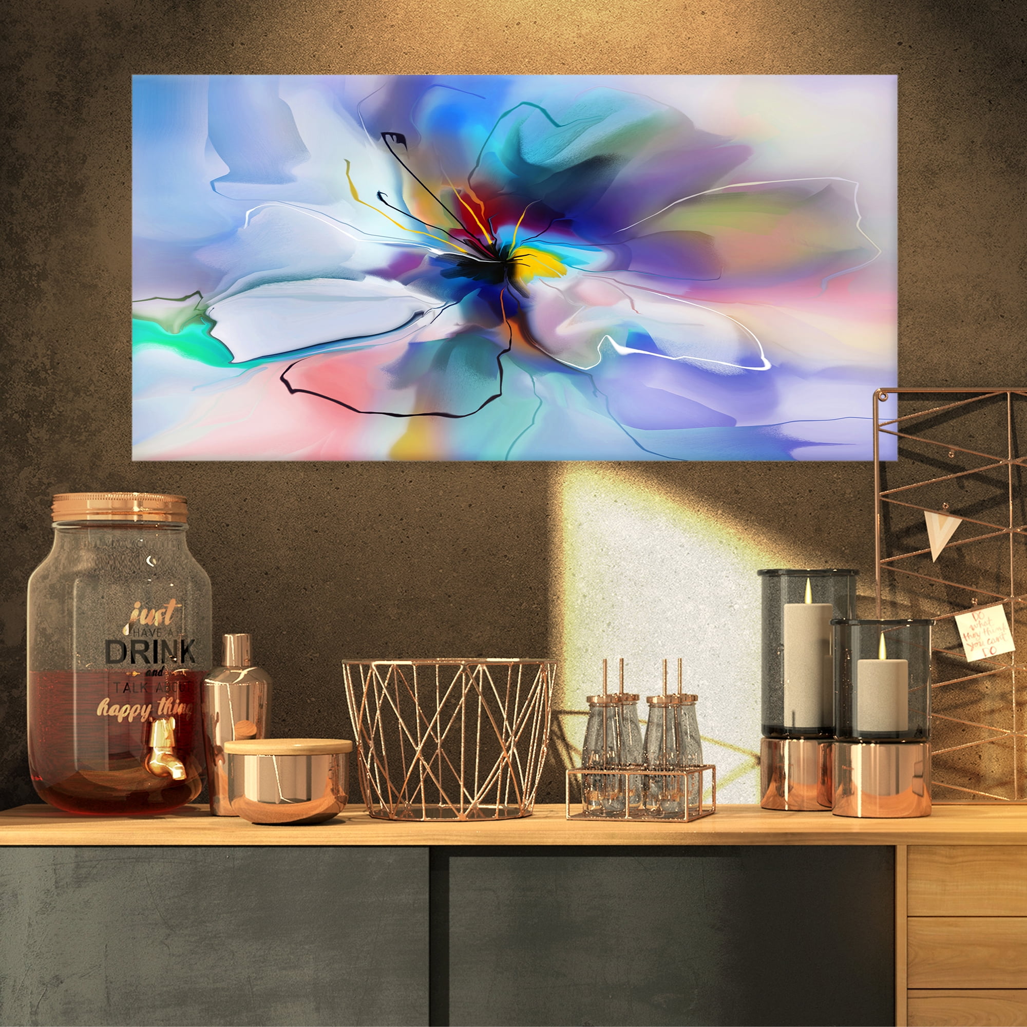 Designart 'Abstract Creative Blue Flower ' Extra Large Floral Wall Art
