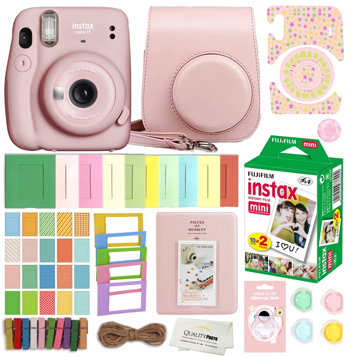 Fujifilm Instax Mini 11 Instant Camera (Blush Pink) With Case, 20 Fujifilm Films and More Accessories with Quality Photo Microfiber Cloth
