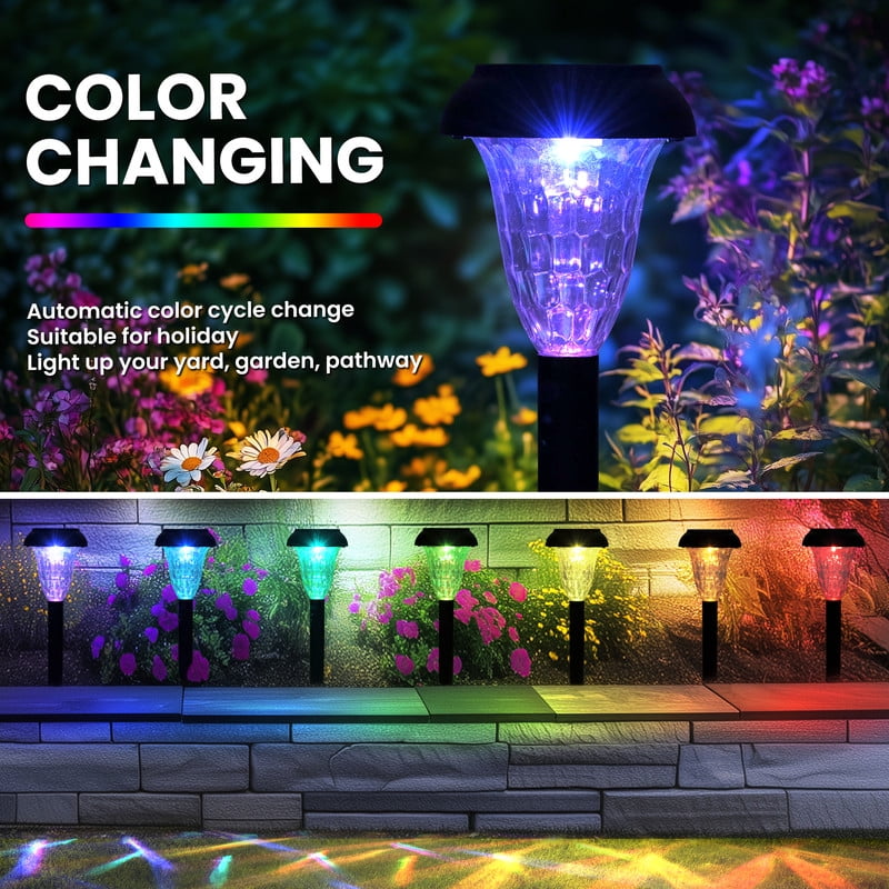 FKHouse Solar Outdoor Lights, RGB Color-Changing LED, 12 Pack