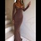 thumbnail image 4 of Vestidos Largos Casuales Básicos Elegantes de Otoño con Cuello Cuadrado y Larga para Mujer Marrón M, 4 of 7