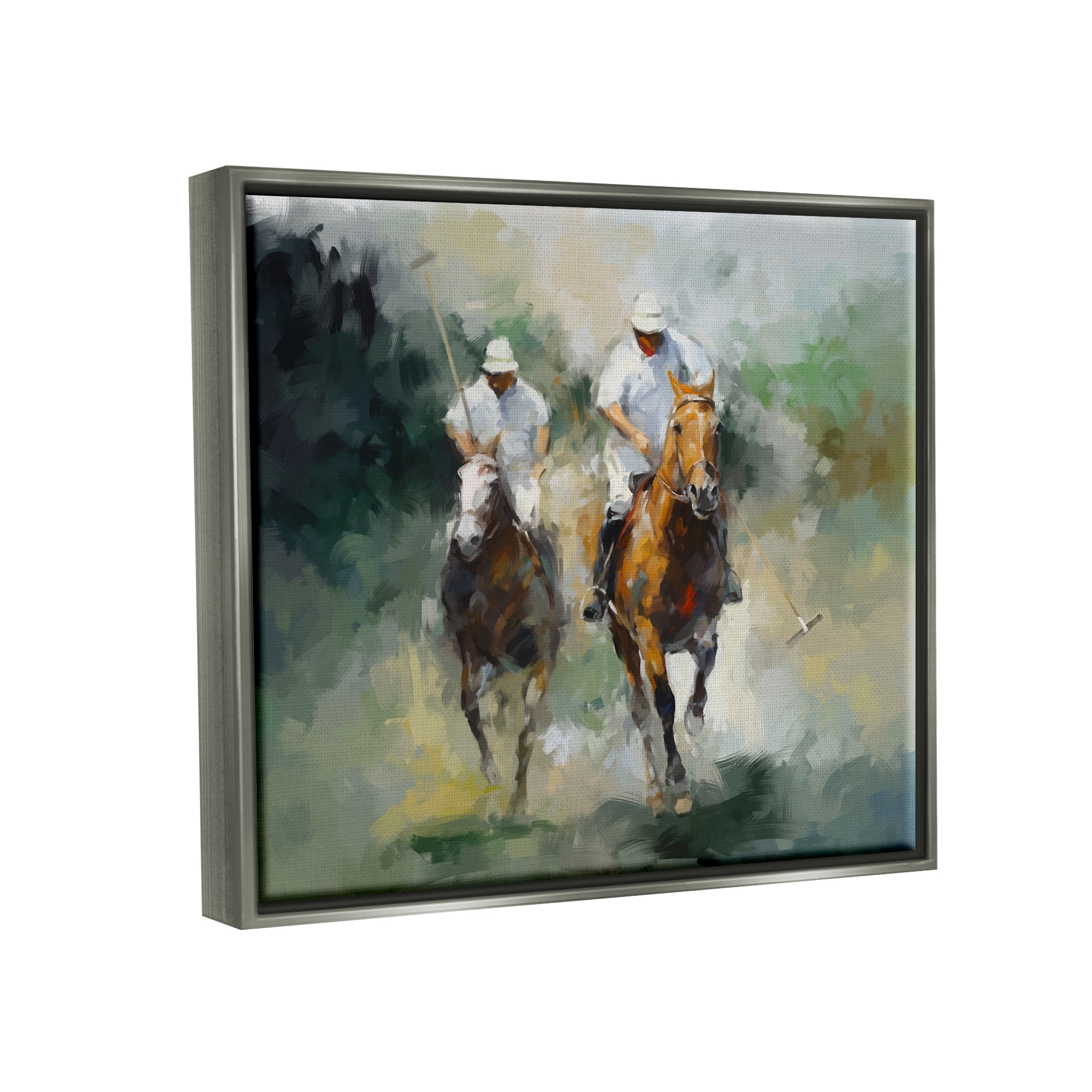 Stupell Industries Polo Players on Horses Sports Painting Gray Floater Framed Art Print Wall Art, 21 x 17