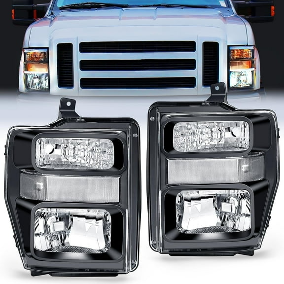 Nilight Headlight Assembly Compatible with 2008 2009 2010 Ford F250 F350 F450 Super Duty Headlamps Replacement Black Housing Clear Reflector Clear Lens Driver and Passenger Side, 2 Years Warranty