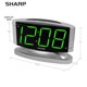 thumbnail image 4 of Sharp Home Reloj despertador digital LED - Base giratoria - Tomacorriente, operación simple, alarma, repetición, atenuador de brillo, pantalla de dígitos verdes grandes, caja plateada, 4 of 5