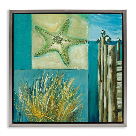 Stupell Industries Rustic Lodge Modern Beach Dock Collage Gray Floating Frame Canvas Art, 18 x 18, by Liz Jardine