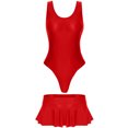 thumbnail image 3 of Traje de baño para mujer, brillante, sin mangas, corte alto, tanga, mono con minifalda con volantes de talle bajo, disfraces para fiestas en la piscina y la playa, 3 of 5