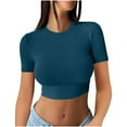 thumbnail image 1 of Besolor Crop Tops pour Femmes Été Basique Ajusté Manches Courtes Col Rond T-Shirts Adolescentes Sorties Blouse T-Shirts, 1 of 6