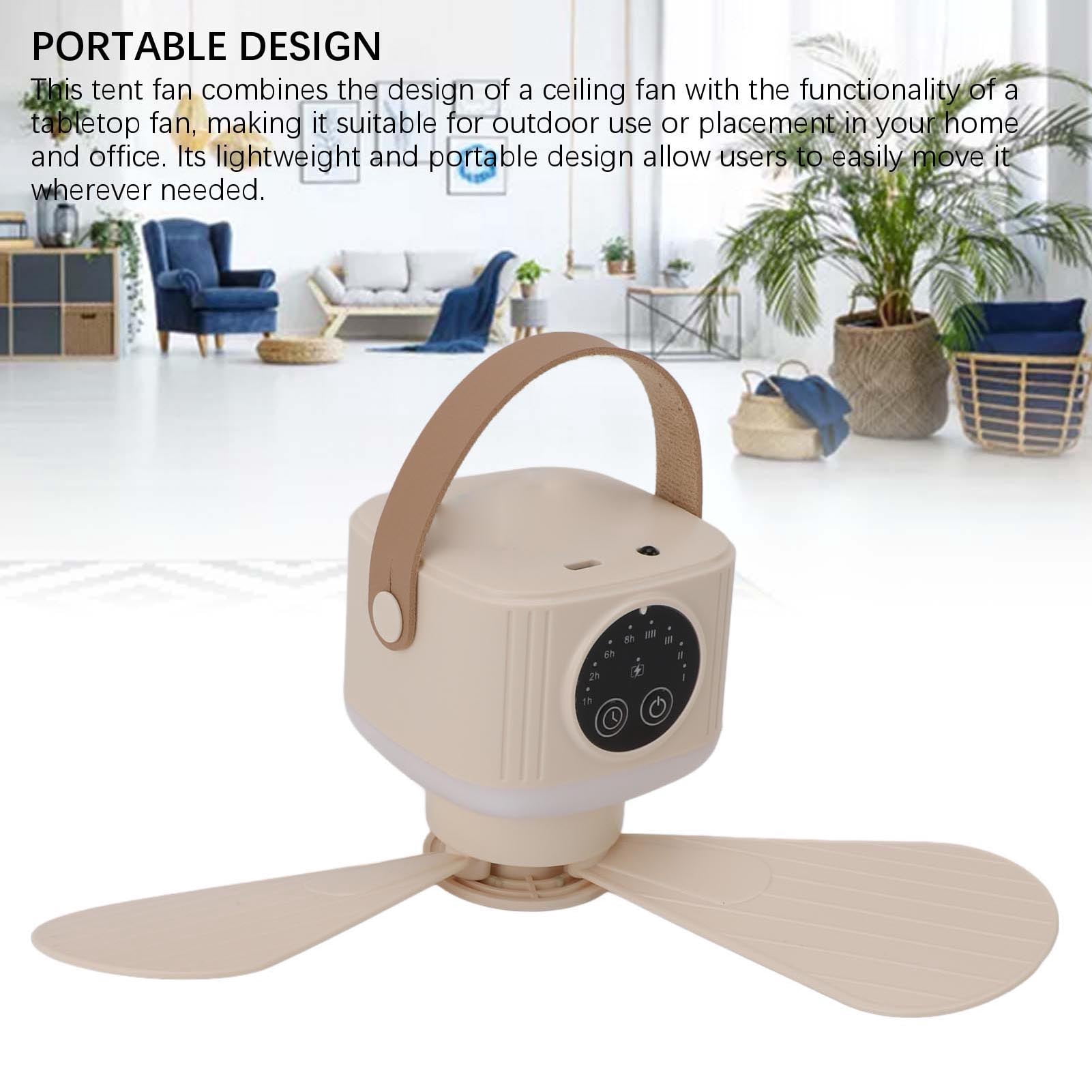 Riousery 3-Blade 7200mAh USB Powered Ceiling Fan with Light and Remote Control Beige (15 cm / 5.9 inches)