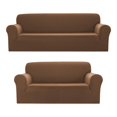 thumbnail image 1 of Sapphire Home 2-Piece Sofa and Loveseat Slipcovers, Couch Covers Set, Form fit Stretch, Wrinkle Free, Furniture Protector, Sofa Covers for Living Room, Diamond Pattern Polyester Spandex (Brown), 1 of 4