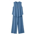 thumbnail image 5 of Zynoxe 2 Piece Sets for Women Stylish Button V Neck Sleeveless Tank Top Pants Suit Women's Casual Solid Color Summer Sets Breathable Lightweight Vacation Outfits M, 5 of 6