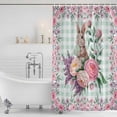 thumbnail image 3 of Easter Bunny Roses Shower Curtain, Waterproof Shower Curtains for Bathroom, Pink Floral Spring Green Buffalo Plaid Washable Fabric Bathtub Curtain Set Bath Decor with 12 Hooks 48"x72", 3 of 8