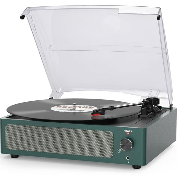 Tocadiscos Seasonlife con receptor inalámbrico incorporado y 2 altavoces estéreo, reproductor de LP de 3 velocidades y 3 tamaños, tocadiscos portátil para discos de vinilo