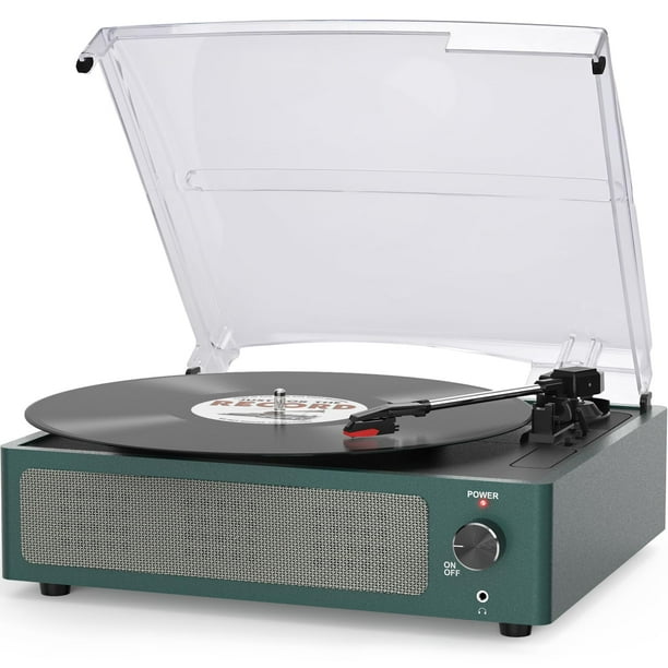 Tocadiscos Seasonlife con receptor inalámbrico incorporado y 2 altavoces estéreo, reproductor de LP de 3 velocidades y 3 tamaños, tocadiscos portátil para discos de vinilo