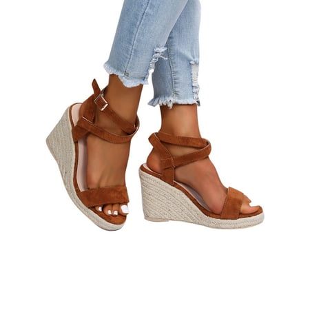 

SIMANLAN Womens Open Toe Espadrilles Dressy High Heel Platform Sandals Slip on Ankle Strap Buckle Wedges Sandals