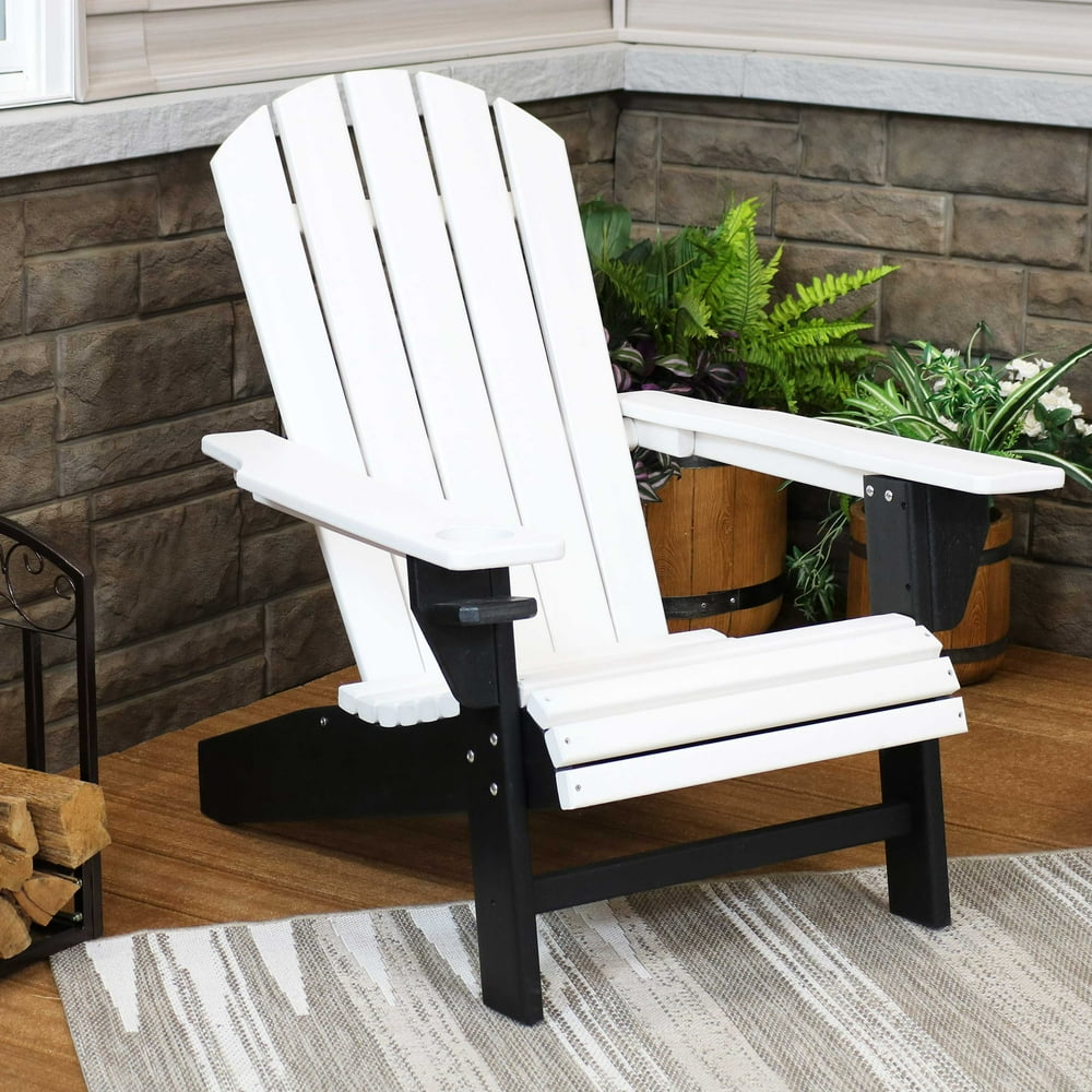 Sunnydaze AllWeather White/Black Outdoor Adirondack Chair with Drink