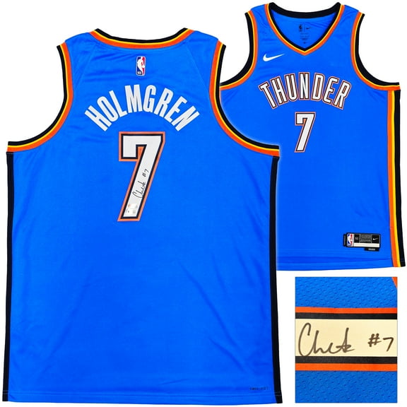 Oklahoma City Thunder Chet Holmgren Autographed Blue Nike Swingman Icon Edition Jersey Size 52 Beckett BAS Witness 234060