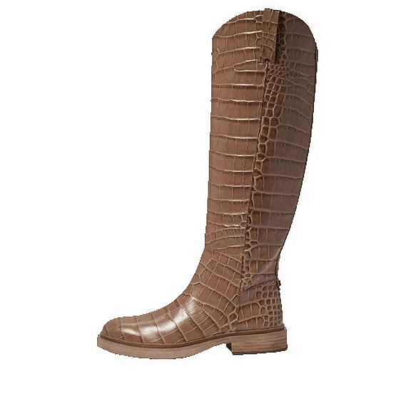 Sam Edelman Fable Cedarwood Croc Wide Calf Leather Block Heel Rounded Toe Knee High Boots (Cedarwood Croc, 10.5)