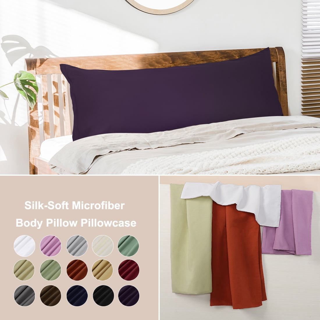 Unique Bargains 1 Pack Brushed Microfiber Body Pillowcase, 20" x 48", Plum