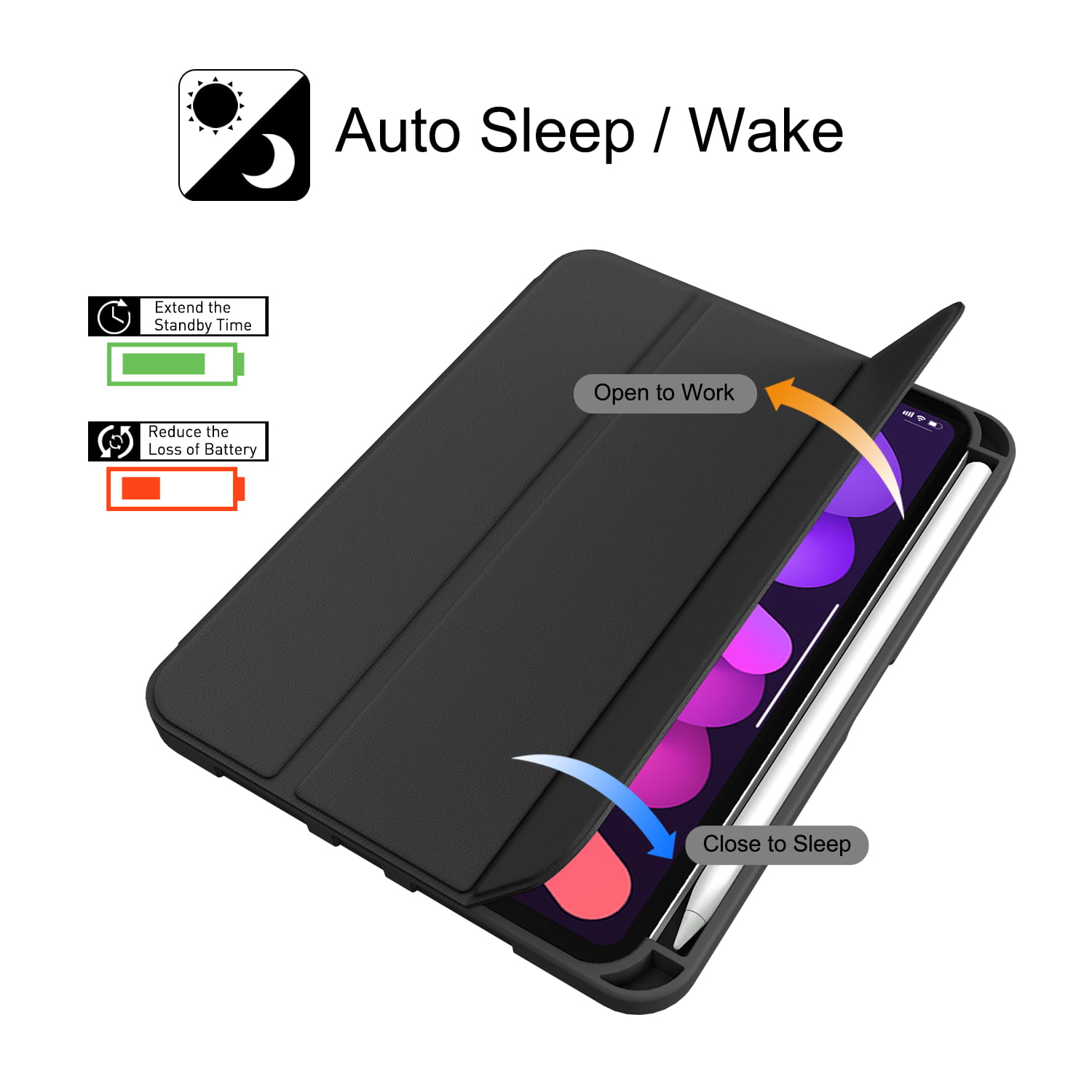 Soft TPU Back Cover for iPad Mini 6th Gen 8.3 inch Black Soke iPad Mini 6 Case 2021 6th Generation with Pencil Holder- Shockproof Protection + 2nd Gen Apple Pencil Charge + Auto Sleep/Wake 