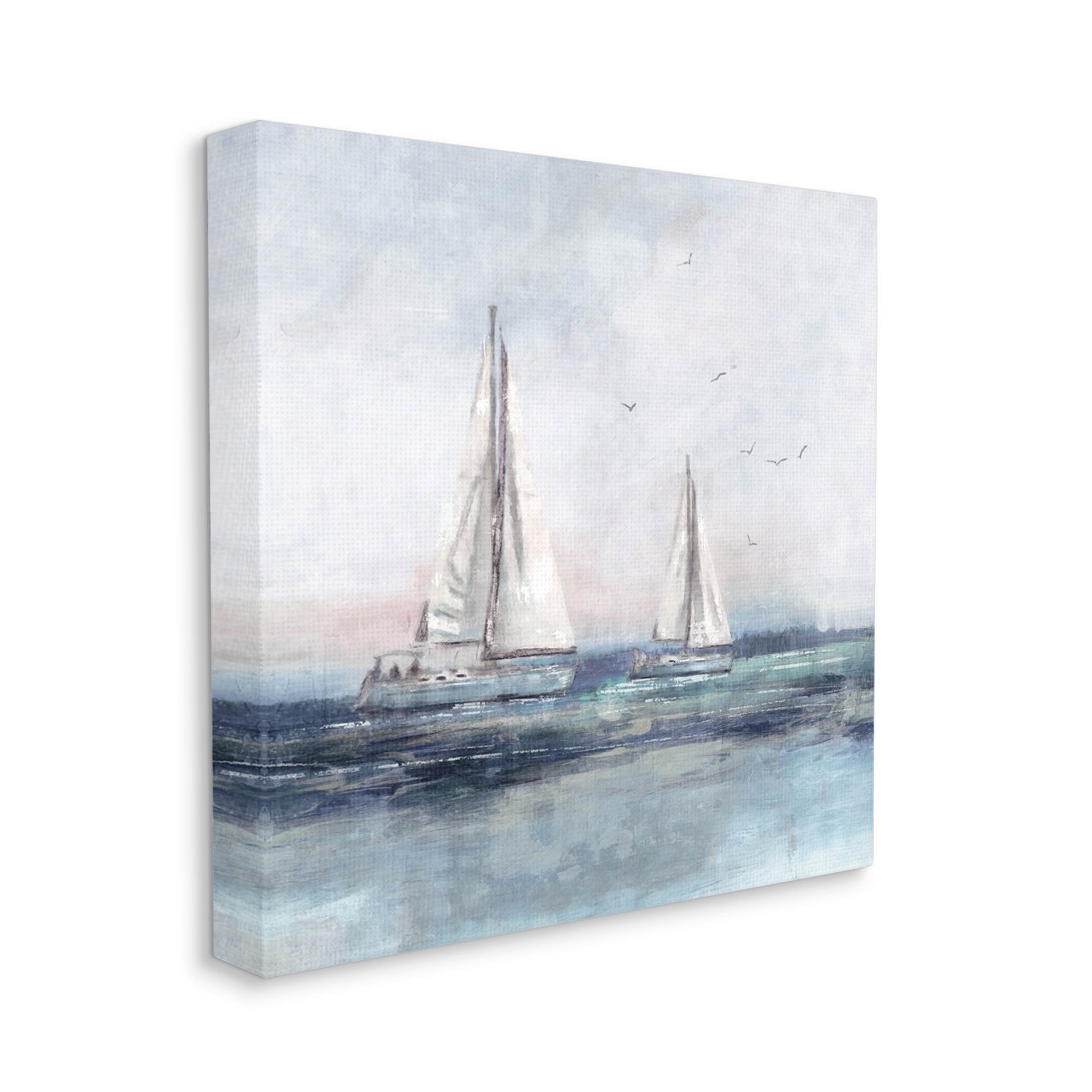Stupell Industries Birds Surrounding Sailboats Ocean Waves Painting Gallery Wrapped Canvas Print Wall Art, Design by Nina Blue