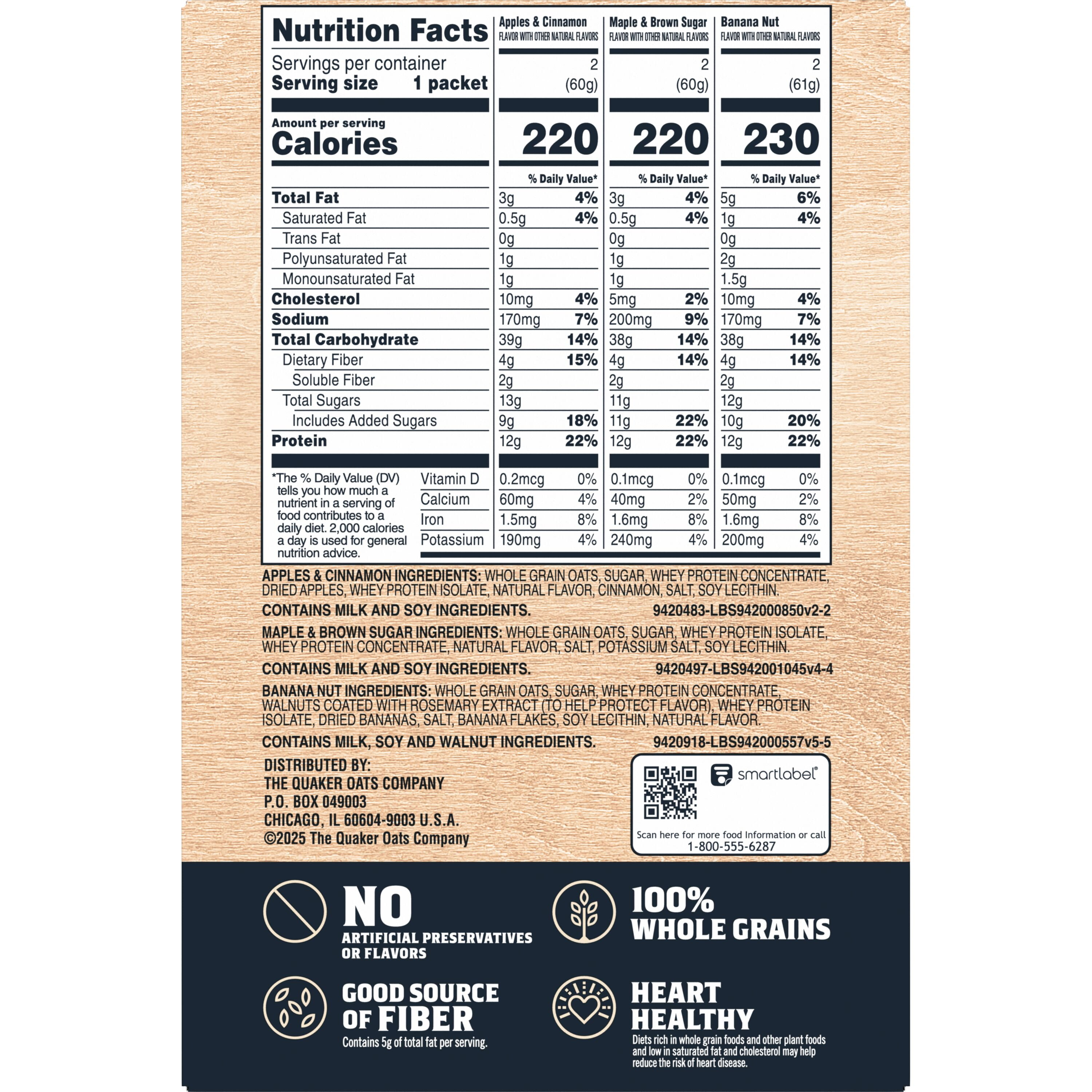 (3 pack) Quaker Instant Oats Hot Cereal, Protein Variety, 12.76 oz 6 Count