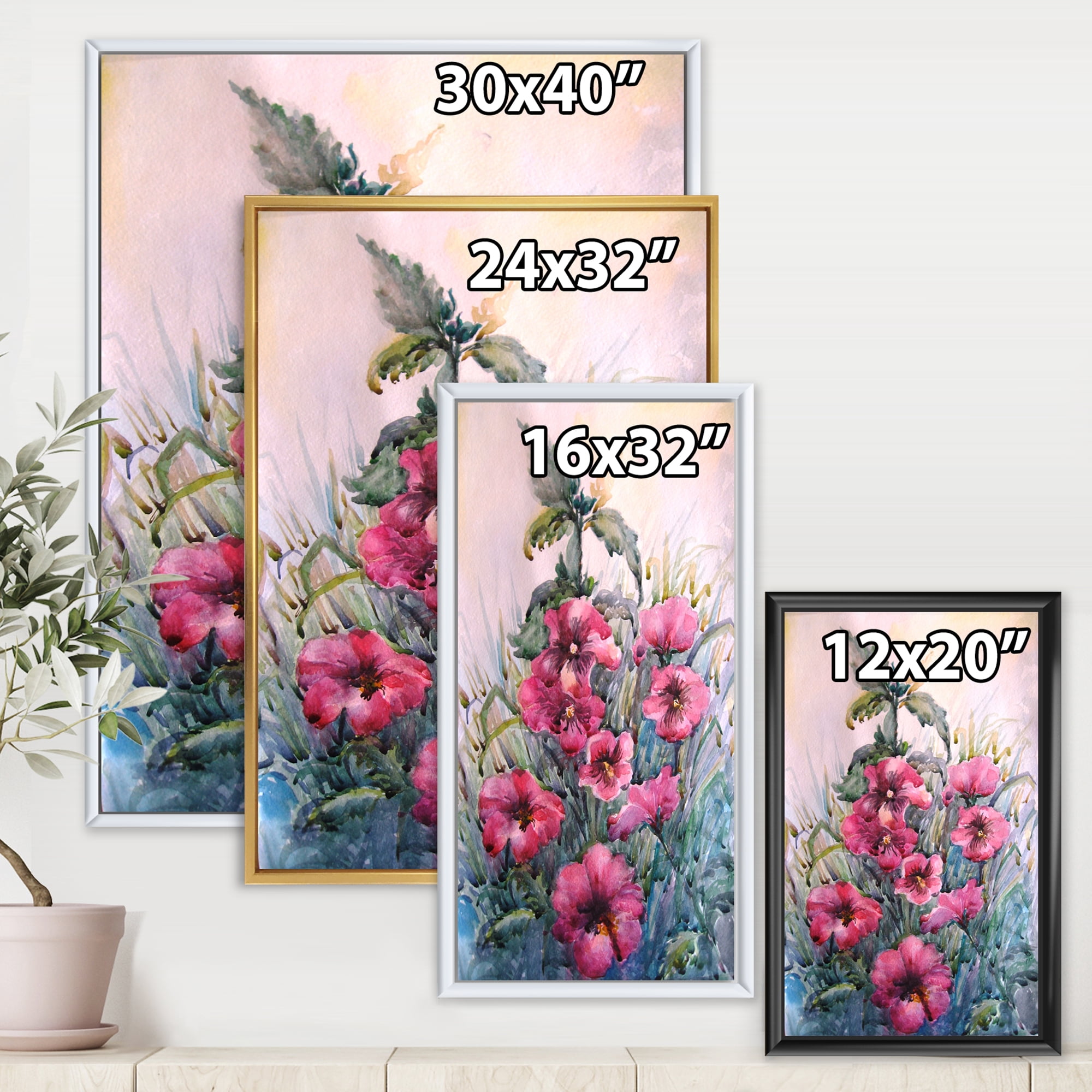 Designart 'Blossoming Hibiscus Flowers In The Wild' Traditional Framed Canvas Wall Art Print