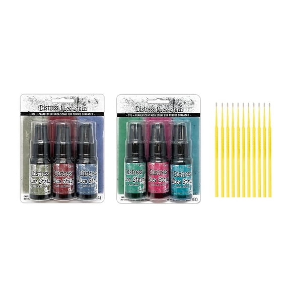 Ranger Tim Holtz Distress Mica Spray Bundle - 6 one-Ounce Bottles Mica Holiday Collection Including Sets 3 and 4 with Trebbies Detail Sticks