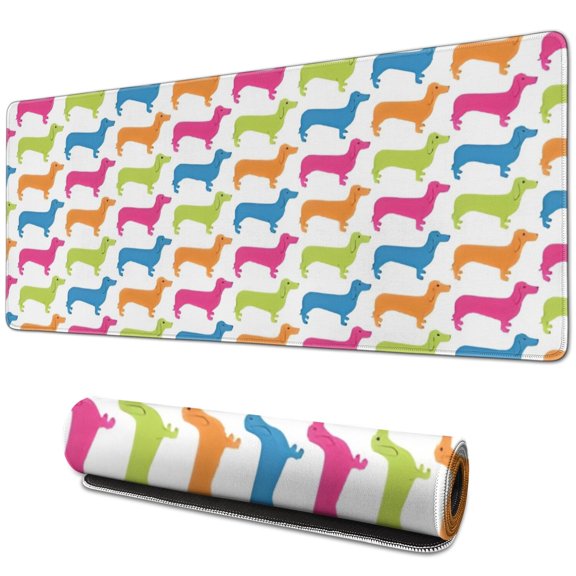 Long Mouse Pads for Desk,Colorful Funny Dachshund Desk Mats on Top Of Desks, Desk Mouse Pad Extra Large with 3mm Non-Slip Base and Stitched Edge for Gaming,Office,Work,Home 31.5"x11.8"